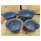 4 Blue Glazed Ceramic Mixing Bowls