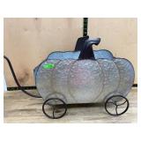 Galvanized Metal Pumpkin-Shaped Planter Cart 12 x
