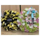 Pair Mesh Ribbon Decorative Wreaths