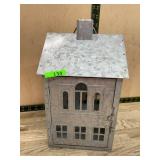 Galvanized Metal House-Shaped Candle Holder