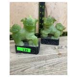 Green Resin Foo Dog Statues on Bases