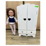 Doll With Clothes and White Wooden Wardrobe