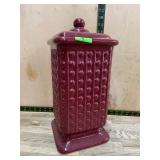 Red Ceramic Lidded Square Canister Jar