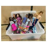 Barbie and Ken Dolls with Accessories in Bin