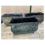 Three Embossed Metal Footed Planters