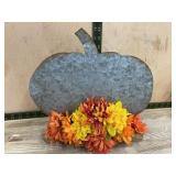 Galvanized Metal Pumpkin With Floral Trim