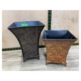 Pair Metal Vases With Ornate Footed Bases