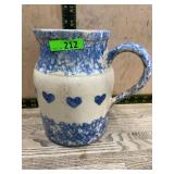 Blue Heart Stoneware Pitcher, Oven Dishwasher Safe