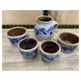 Stoneware Jug and Crocks with Blue Floral Design