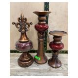 3 Brown and Red Decorative Candle Holders