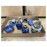 Brantle Blue Spongeware Pottery Lot (7pcs)