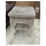 Wicker Side Table With Lower Storage Shelf