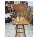 Wooden Swivel Bar Stool With Carved Backrest