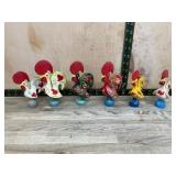 6 Portuguese Painted Rooster Figures