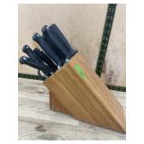 Black Handle Knife Set with Wood Block