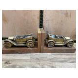 Brass Car Bookends on Wood Bases