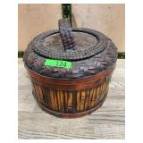 Round Lidded Bamboo Basket with Handle