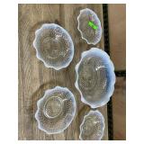 Fenton Hobnail Opalescent 5 Pc Berry Bowl Set