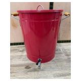 Red Metal Beverage Dispenser With Lid and Spigot