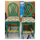 Pair Green Ladder-Back bar stools Tractor Upholste
