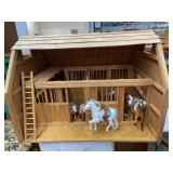 Wooden Toy Barn With Five Horses Figures