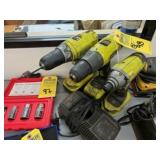 RYOBI DRILLS WITH 2 BATTERIES AND 1 CHARGER