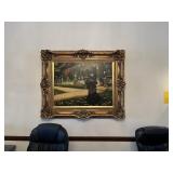 LARGE FRAMED ARTWORK - 3 FLOWERS / 1 LADY & MAN IN