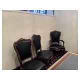 ORNATE LEATHER, WOOD & GOLD CHAIRS