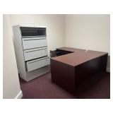 LOT OFFICE FURNITURE - 2- STATIONS, 1- FILE CABINE