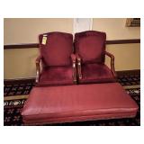 PIECES FURNITURE - 2- RED ARM CHAIRS / 1- PADDED B