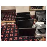 ASSORTED CPUs WITH MONITORS, KEYBOARDS, BACKUP BAT