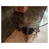 ROUND GLASS & WROUGHT IRON END TABLE - 24