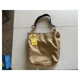 JPK PARIS 75 GOLD COLORED PURSE WITH BROWN LEATHER