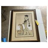 FRAMED MATTED ARTWORK - LADY WITH LEOPARD - CLASS