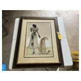 FRAMED MATTED ARTWORK - LADY WITH LEOPARD - CLASS