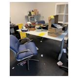 PIECES - 1- TABLE / 2- BLUE CLOTH & CHROME CHAIRS