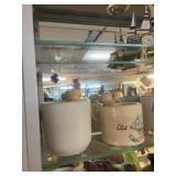 ASSORTED DECOR - SHAVE MUGS, BRUSHES, BOTTLES, ETC
