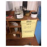 ROCKS, GOLF CLOCK, JEWELRY, ETC IN BROWN WOOD DISP