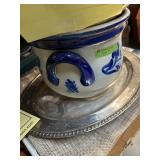 ASSORTED PIECES - DELPH BLUE POT / METAL PLATTER
