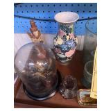 ASSORTED DECOR - BOTTLES, VASE, DISHES, EASEL, ETC