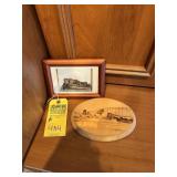 ASSORTED ART - 1- FRAMED / 1- ETCHED WOOD