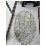 OVAL GREENISH SILK ORIENTAL RUG - COUNTRY OF ORIGI