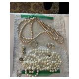 ASSORTED PEARL-LIKE JEWELRY - NECKLACES, PINS, ETC