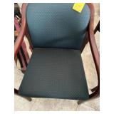 WOOD FRAME ARM CHAIRS WITH GREEN FABRIC