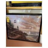 ASSORTED FRAMED ART - LIGHTHOUSES, POSTERS, PALM T