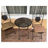 METAL BISTRO TABLE WITH 2 CHAIRS WITH CUSHIONS
