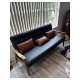 WOOD FRAME SOFA & LOVESEAT WITH BLACK CUSHIONS