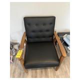 WOOD FRAME ARM CHAIR WITH BLACK CUSHIONS