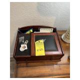 JEWELRY BOX WITH CONTENTS - CUFF LINKS, PINS, ETC