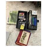 LOT ASSORTED ITEMS - ARTIST PENS & BOX WITH ART CO